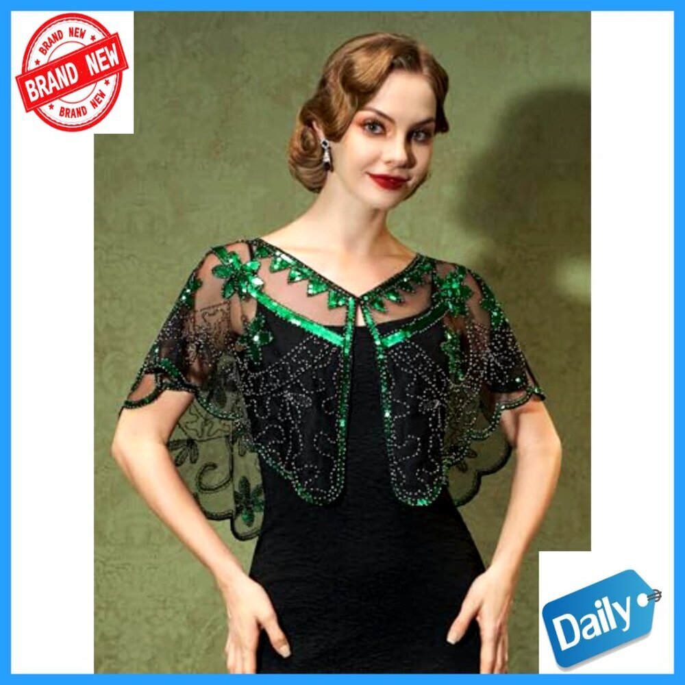 Sequin Beaded Evening Shawl Wrap Gatsby Flapper Party Accessory - Picture 4 of 7